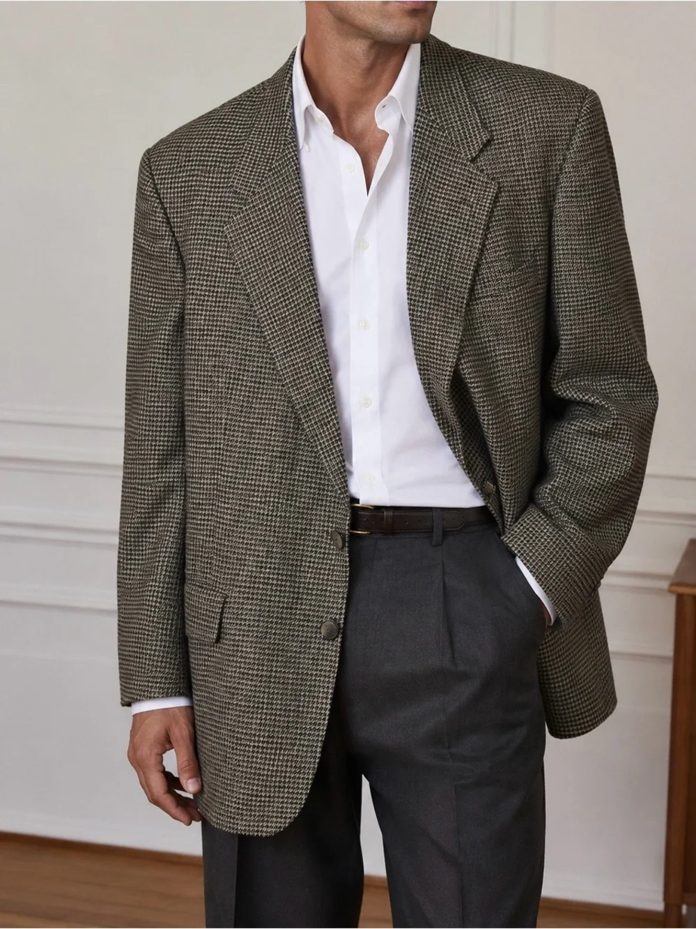Vintage Monsieur Givenchy Houndstooth Blazer Sport Coat 48L USA Wool Quiet Lux‎